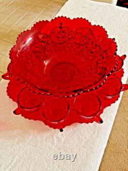 Vintage Mosser Glass Punch Bowl With Underplate and and 10Cups, Ruby Red