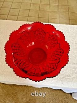 Vintage Mosser Glass Punch Bowl With Underplate and and 10Cups, Ruby Red