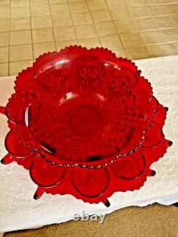 Vintage Mosser Glass Punch Bowl With Underplate and and 10Cups, Ruby Red