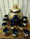 Vintage Murano Italian Italy gold 24-k punch bowl Blue Glass 13 piece