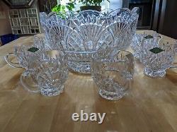 Vintage NOS Shannon Crystal Punch Bowl With 8 Cups