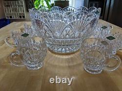 Vintage NOS Shannon Crystal Punch Bowl With 8 Cups
