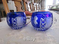 Vintage Nachtmann Blue Cut Crystal Punch Bowl & Cups (12) PERFECT