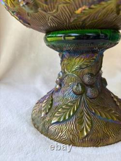Vintage Northwood Acorn Burrs Carnival Glass Punch Bowl and Stand