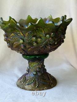 Vintage Northwood Acorn Burrs Carnival Glass Punch Bowl and Stand