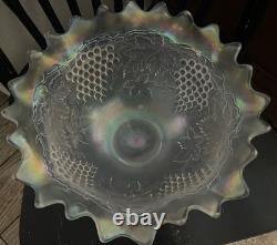 Vintage Old Northwood Carnival Glass Grape & Cable Punch Bowl Frosted White 14