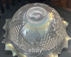 Vintage Old Northwood Carnival Glass Grape & Cable Punch Bowl Frosted White 14