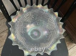 Vintage Old Northwood Carnival Glass Grape & Cable Punch Bowl Frosted White 14