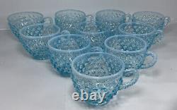 Vintage Older Fenton Aqua Hobnail Punch Bowl Cups Only Set/10 Rare