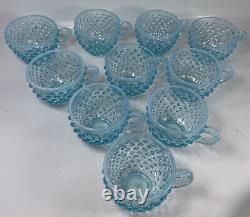 Vintage Older Fenton Aqua Hobnail Punch Bowl Cups Only Set/10 Rare