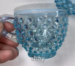 Vintage Older Fenton Aqua Hobnail Punch Bowl Cups Only Set/10 Rare