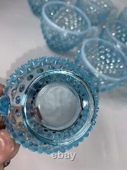 Vintage Older Fenton Aqua Hobnail Punch Bowl Cups Only Set/10 Rare