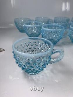 Vintage Older Fenton Aqua Hobnail Punch Bowl Cups Only Set/10 Rare