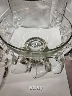 Vintage PITMAN-DREITZER 15 piece Punch Bowl Ornate Stand Ladle 12 Cups