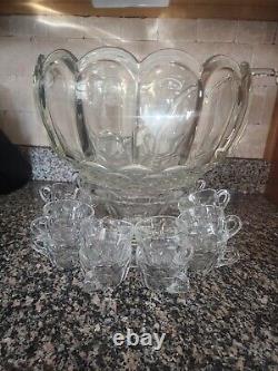 Vintage PUNCH BOWL set 18 Cups And Blown Glass Ladle