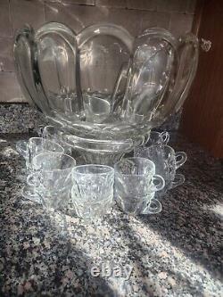Vintage PUNCH BOWL set 18 Cups And Blown Glass Ladle