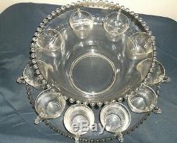 Vintage Period Imperial Candlewick Punch Bowl, Under-plate & 10 Cups SHIPS FRE