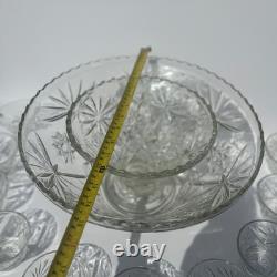 Vintage Pinwheel Starburst Pressed Glass Punch Bowl 12 Cups 14pc Classic Wedding