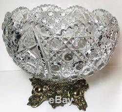Vintage Pitman Dreitzer 15 Piece Crystal PUNCH Bowl 12 CUPS LADLE BRASS STAND