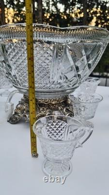 Vintage Pitman-Dreitzer Colony No. 11-1 Punch Bowl Set 15pc Crystal & Silver