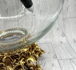 Vintage Pitman-Dreitzer Crystal Punch Set Bowl 12 Cups Gold Toned Stand Ladle