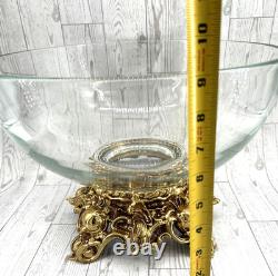 Vintage Pitman-Dreitzer Crystal Punch Set Bowl 12 Cups Gold Toned Stand Ladle