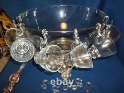 Vintage Pitman Dreitzer Punch Bowl Set With 14 Cups Ladle And Stand