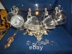 Vintage Pitman Dreitzer Punch Bowl Set With 14 Cups Ladle And Stand