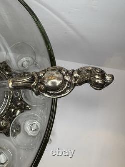 Vintage Pitman Dreitzer glass punch bowl set with silver-plated base and cups