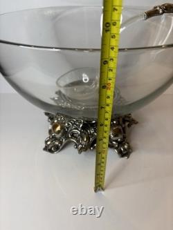 Vintage Pitman Dreitzer glass punch bowl set with silver-plated base and cups
