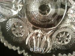 Vintage Pressed Glass Punch Bowl & Cups With Hobstar And Multi Design