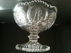 Vintage Pressed Glass Punch Bowl & Cups With Hobstar And Multi Design