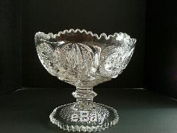 Vintage Pressed Glass Punch Bowl & Cups With Hobstar And Multi Design