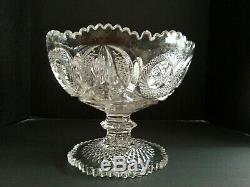 Vintage Pressed Glass Punch Bowl & Cups With Hobstar And Multi Design