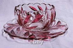 Vintage Pressed Glass Punch Bowl with Under Plate