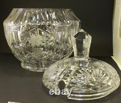 Vintage Pressed Glass Sangria Punch Bowl With Lid & 10 Cups Grape Motif