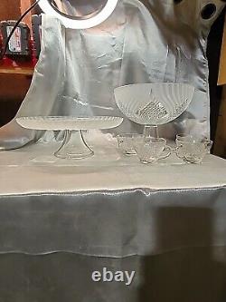 Vintage Punch Bowl, 5 Cups, And Cake Stand