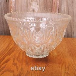 Vintage Punch Bowl & 8 Cups Palm Pattern Clear Glass & Plastic Ladle