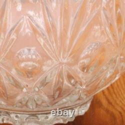 Vintage Punch Bowl & 8 Cups Palm Pattern Clear Glass & Plastic Ladle