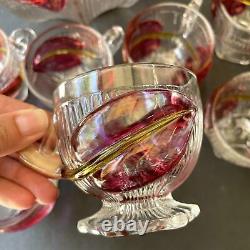 Vintage Punch Bowl & 9 Cups Cranberry Leaves Calla Lilies