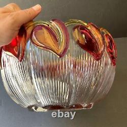 Vintage Punch Bowl & 9 Cups Cranberry Leaves Calla Lilies