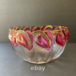 Vintage Punch Bowl & 9 Cups Cranberry Leaves Calla Lilies