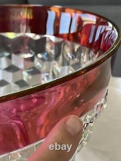 Vintage Punch Bowl Indiana Glass-MCM American Ruby with12 Handled Glasses