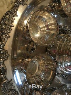 Vintage Punch Bowl Set 10 cups, Baroque Wallace Silver Plate