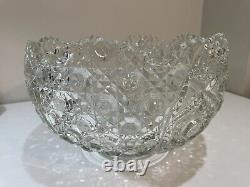 Vintage Punch Bowl Set Clear Glass 11 cups L. E. Smith Daisy Hobstar and Button