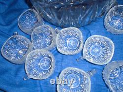 Vintage Punch Bowl Set, Decorative Williamsport Square Glass Punch Set, Clear