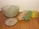 Vintage Punch Bowl Set Frosted Satin Glass 11 Cups Pink Green Yellow Gold Rimmed