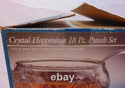 Vintage Punch Bowl Set Indiana Glass Crystal Happenings Grapes Design 18 Pc Box