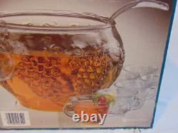 Vintage Punch Bowl Set Indiana Glass Crystal Happenings Grapes Design 18 Pc Box