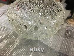 Vintage Punch Bowl Set Pressed Glass 21 pieces complete Huge Heavy hard to find